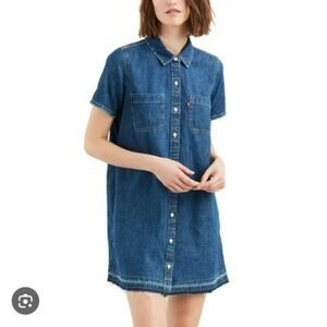 LEVIS LEVI'S CHAMBRAY DENIM BUTTON FRONT SHIRT DRESS FRAYED HEM SIZE XL 16